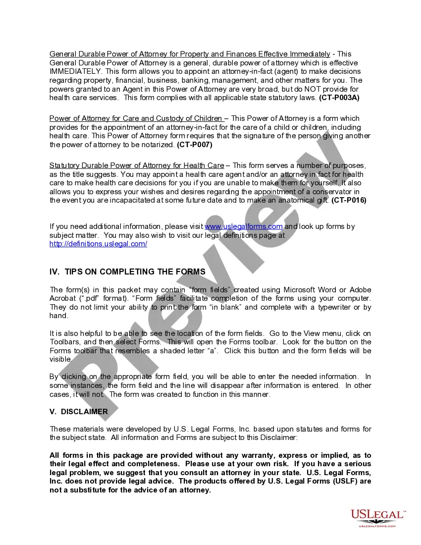 Preview Connecticut Power of Attorney Forms Package