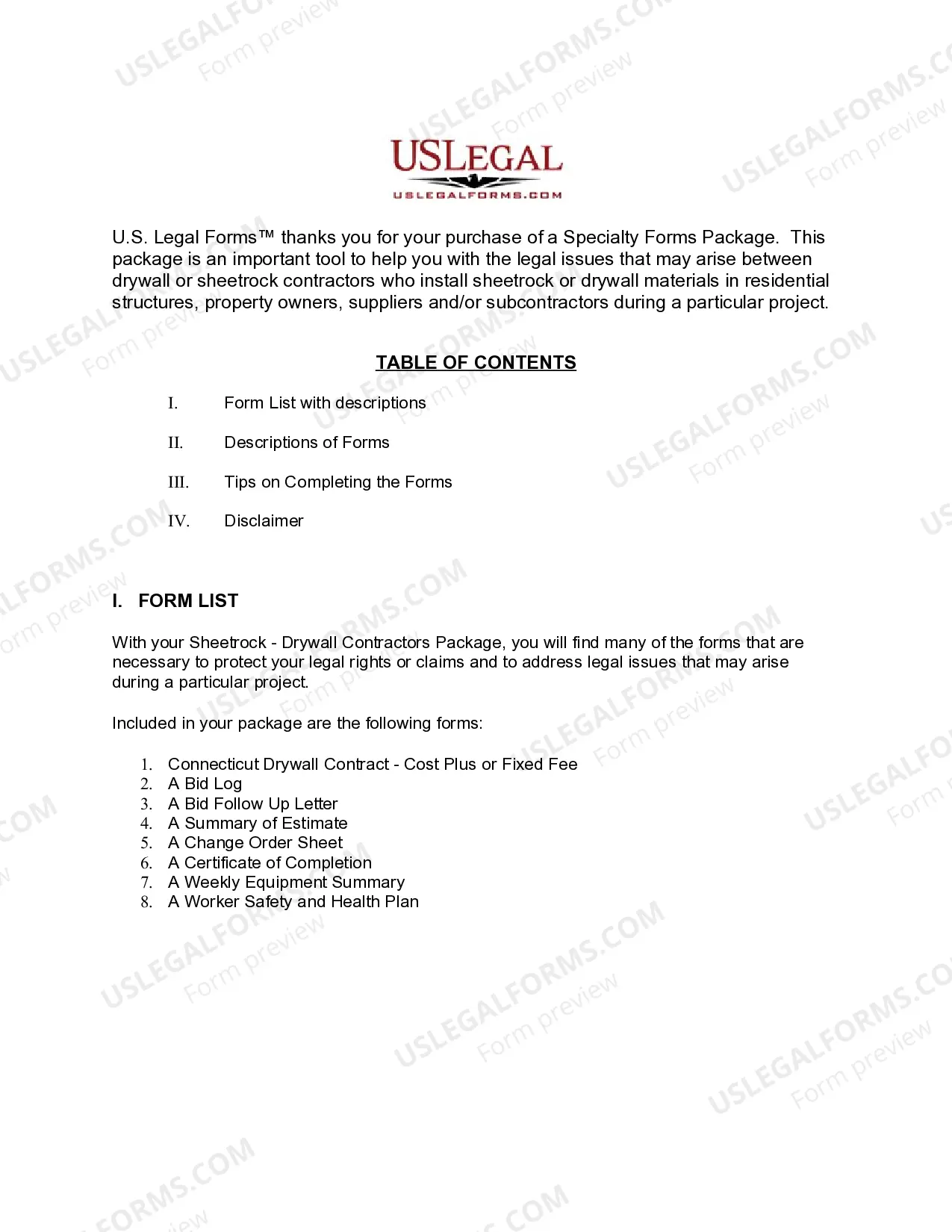 Preview Connecticut Sheetrock Drywall Contractor Package