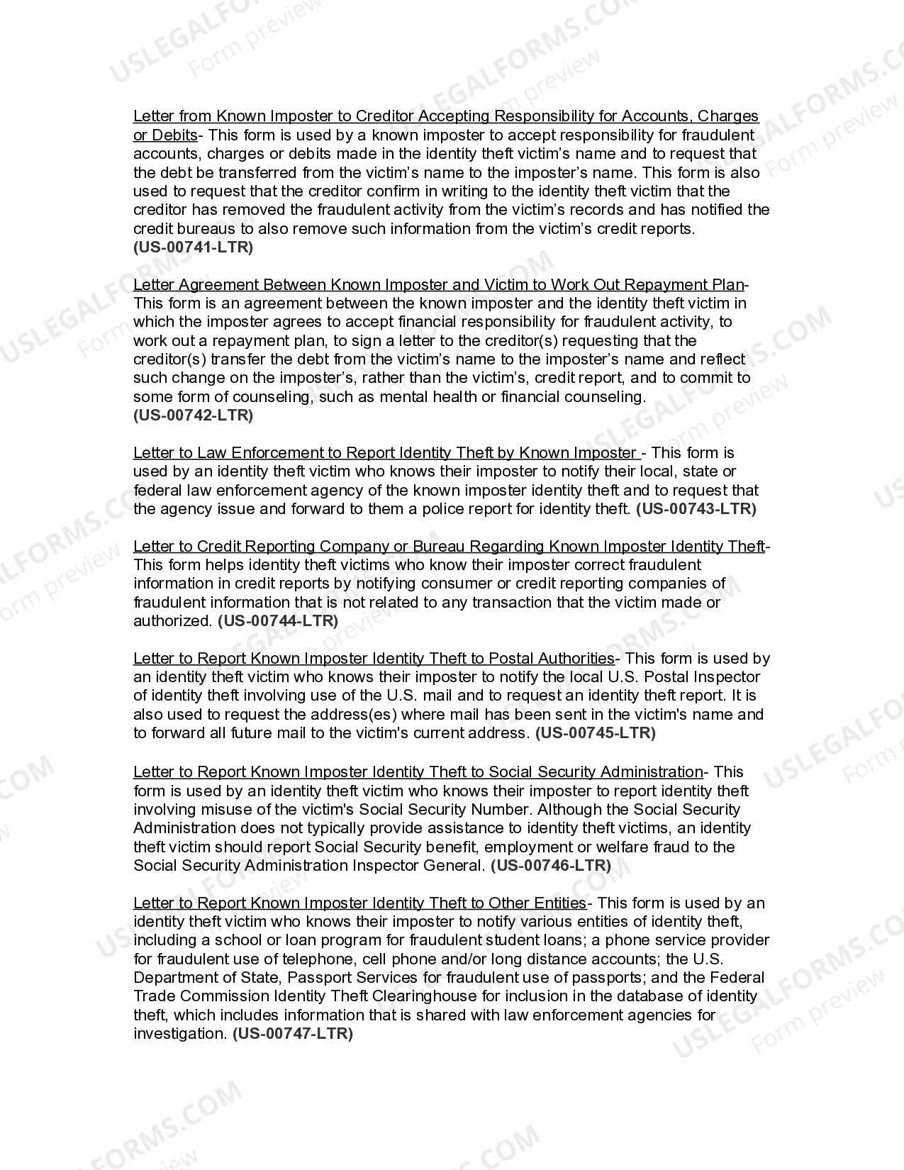 Preview Connecticut Identity Theft by Known Imposter Package