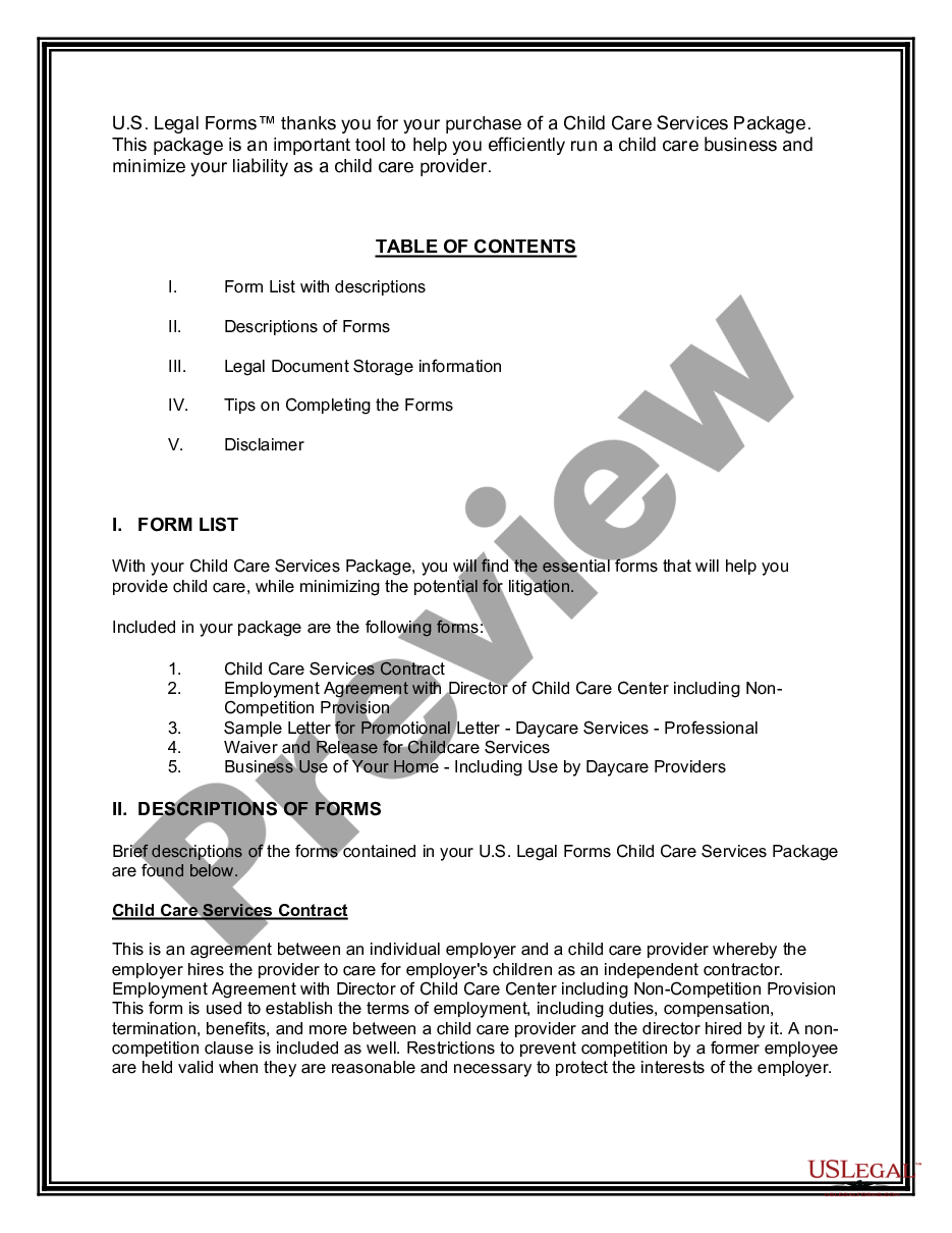 page 1 Child Care Services Package preview