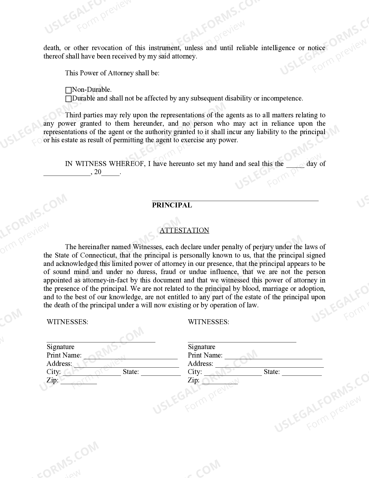 Connecticut Limited Power of Attorney where you Specify Powers with