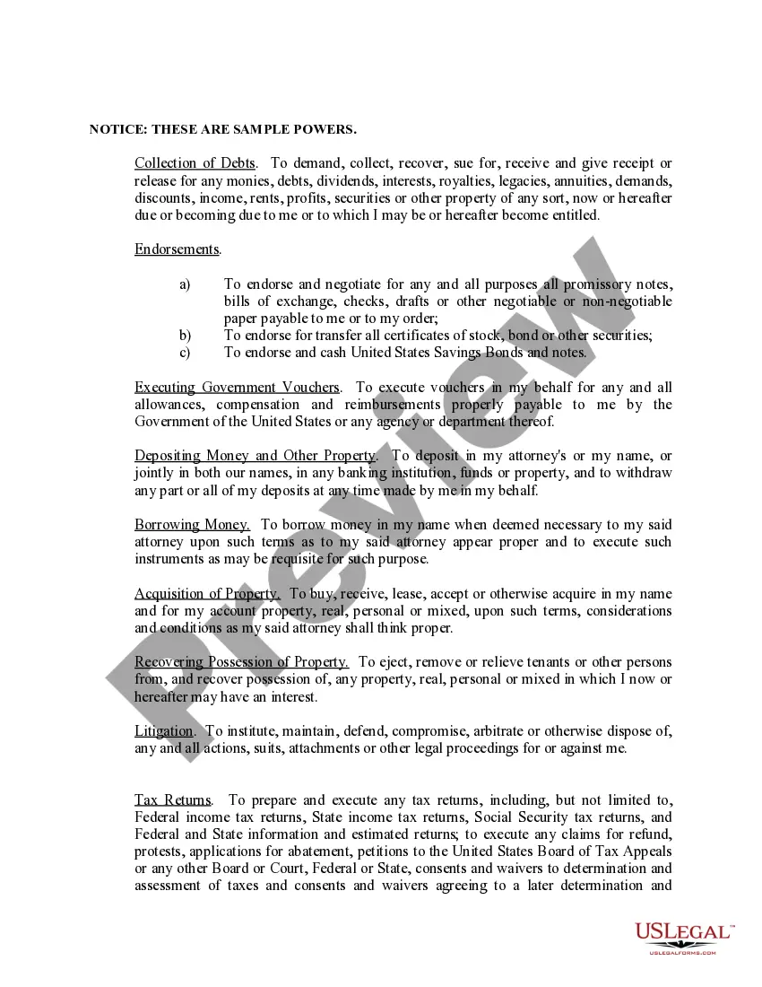 Preview Limited Power of Attorney where you Specify Powers with Sample Powers Included