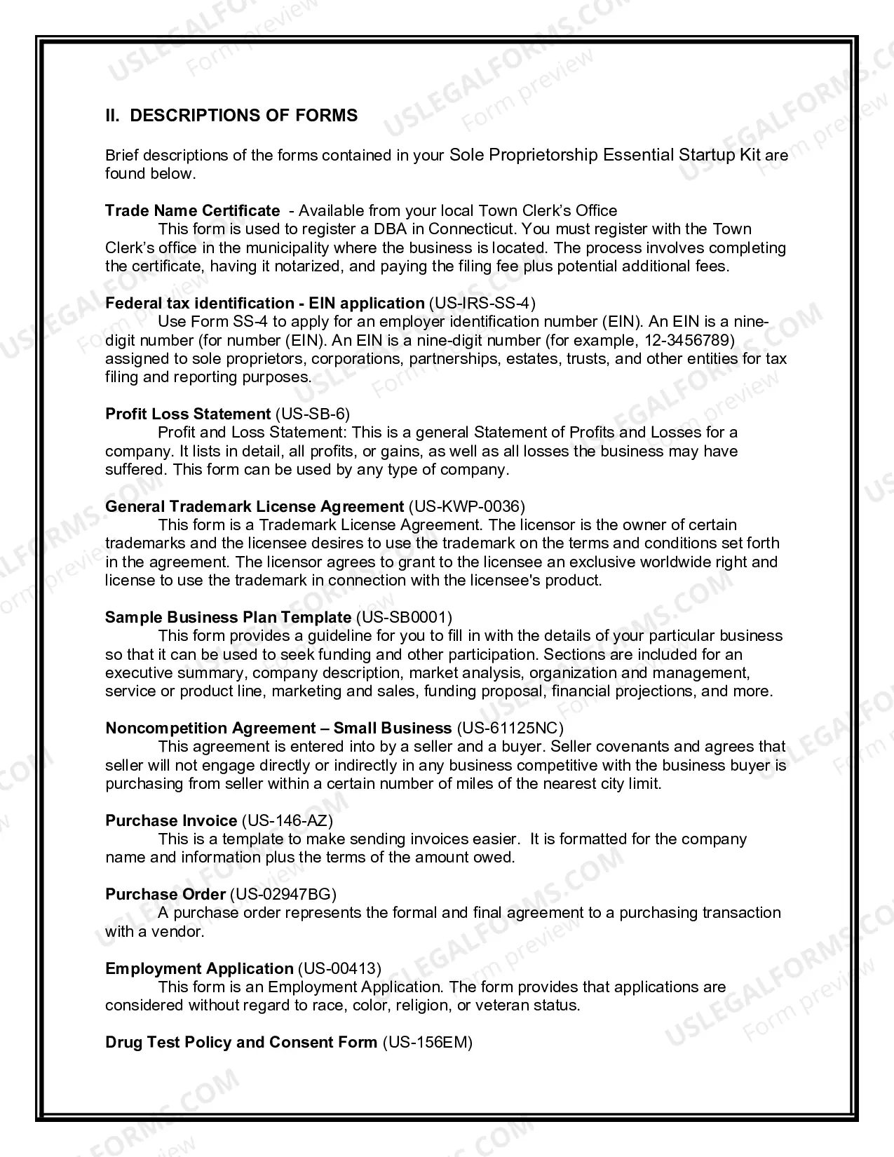 Preview Connecticut Sole Proprietorship Essential Startup Kit