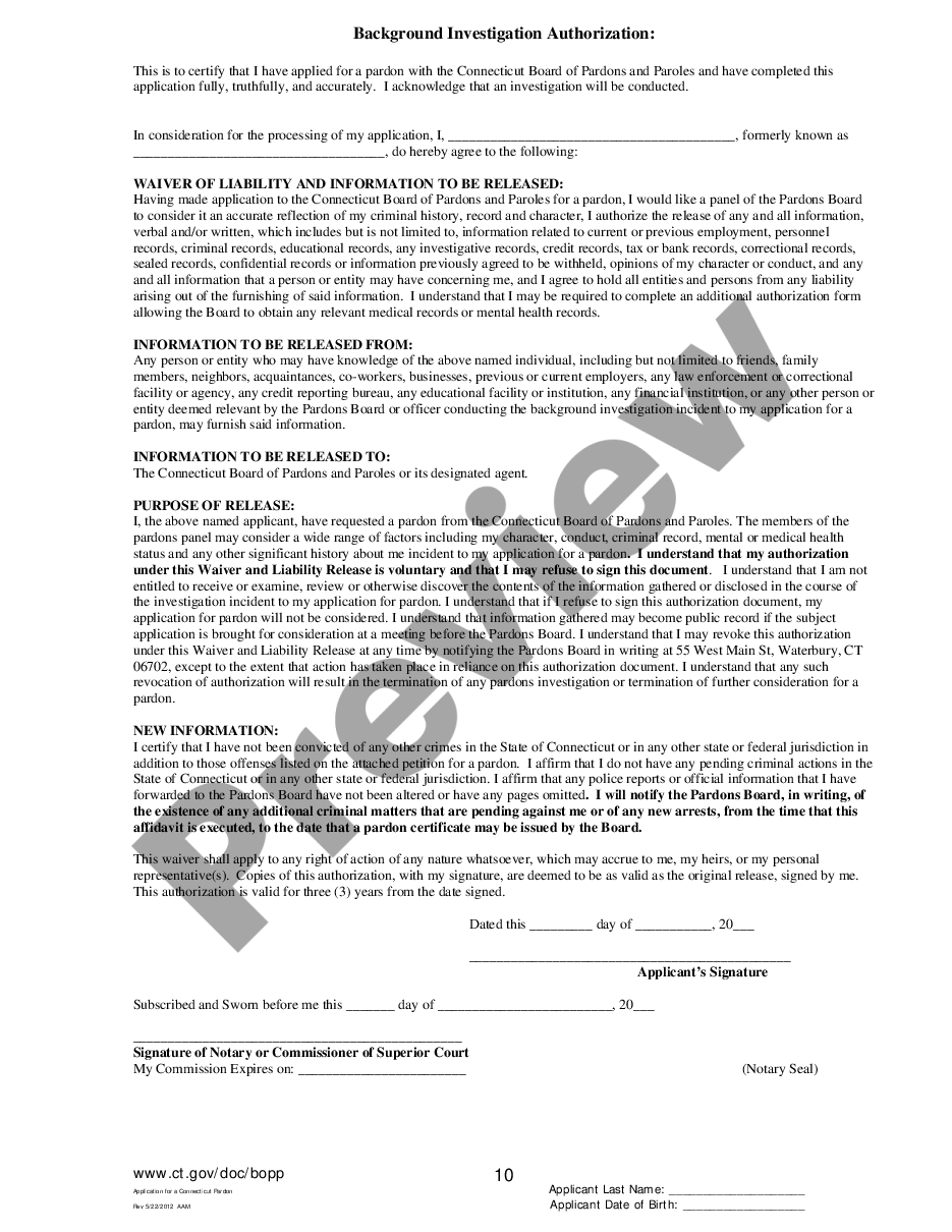 Application For A Connecticut Expungement Or Provisional Pardon Ct Expungement Application 7064