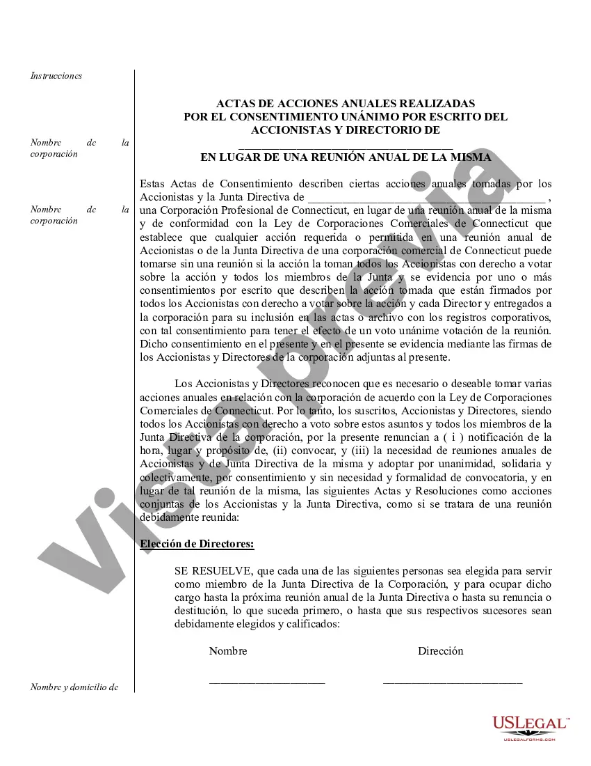 Preview Actas anuales para una corporación profesional de Connecticut