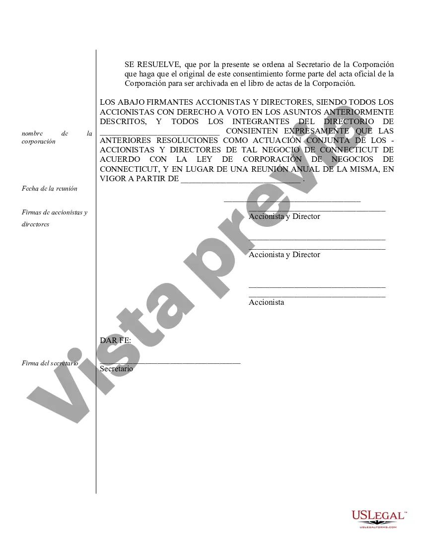 Preview Actas anuales para una corporación profesional de Connecticut