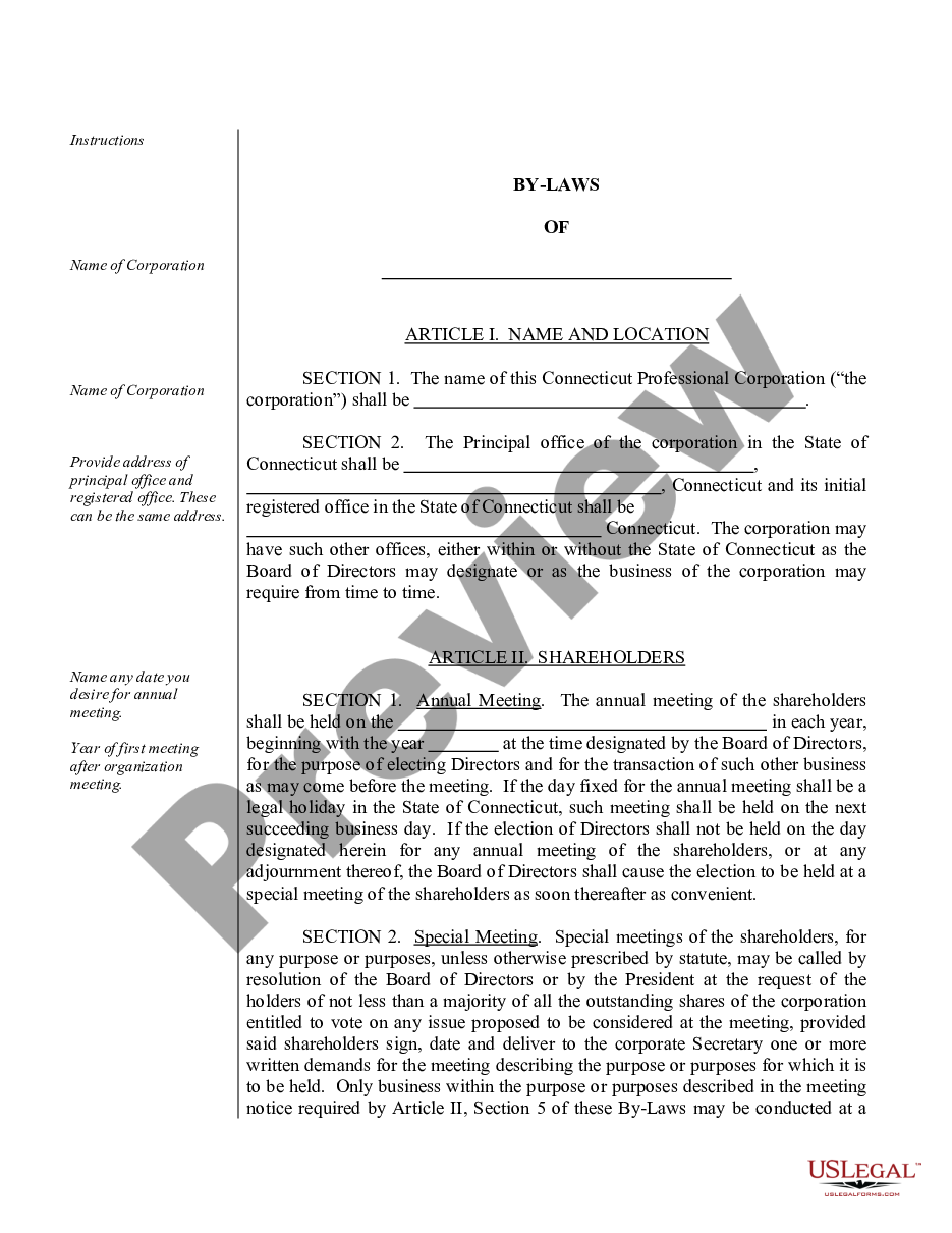 page 1 Sample Bylaws for a Connecticut Professional Corporation preview