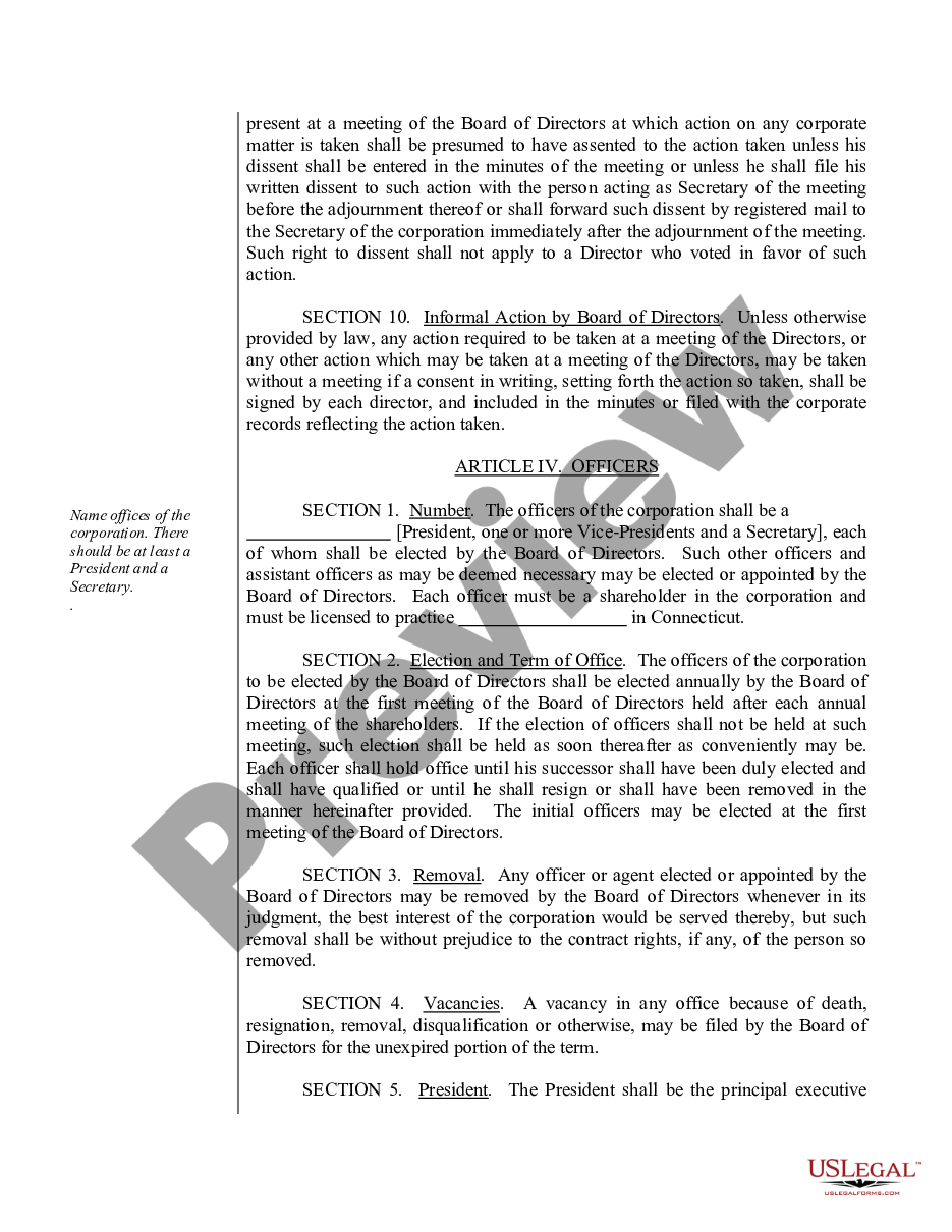 page 6 Sample Bylaws for a Connecticut Professional Corporation preview