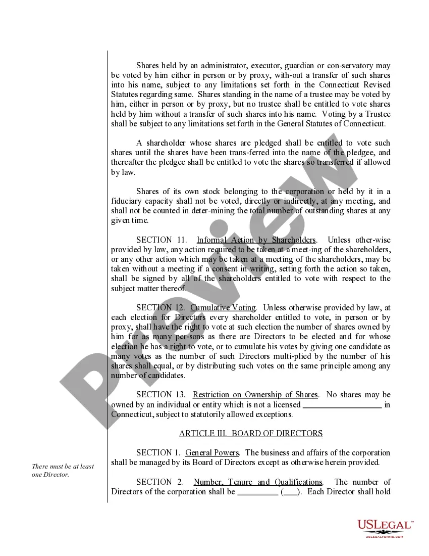 Preview Sample Bylaws for a Connecticut Professional Corporation