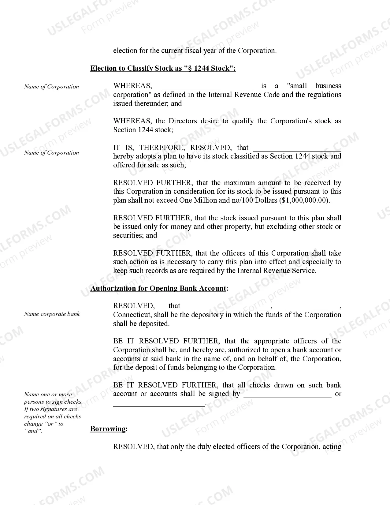 Preview Organizational Minutes for a Connecticut Professional Corporation