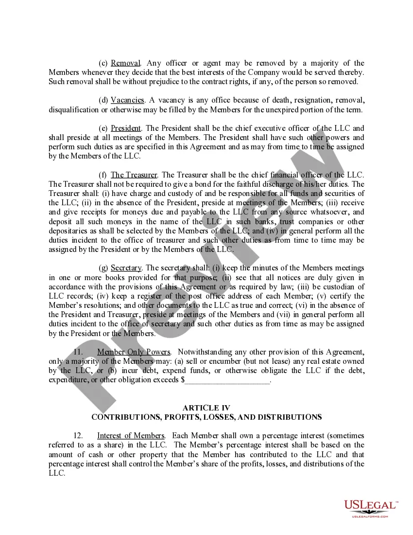 Preview Sample Operating Agreement for Limited Liability Company LLC for a Licensed Professional