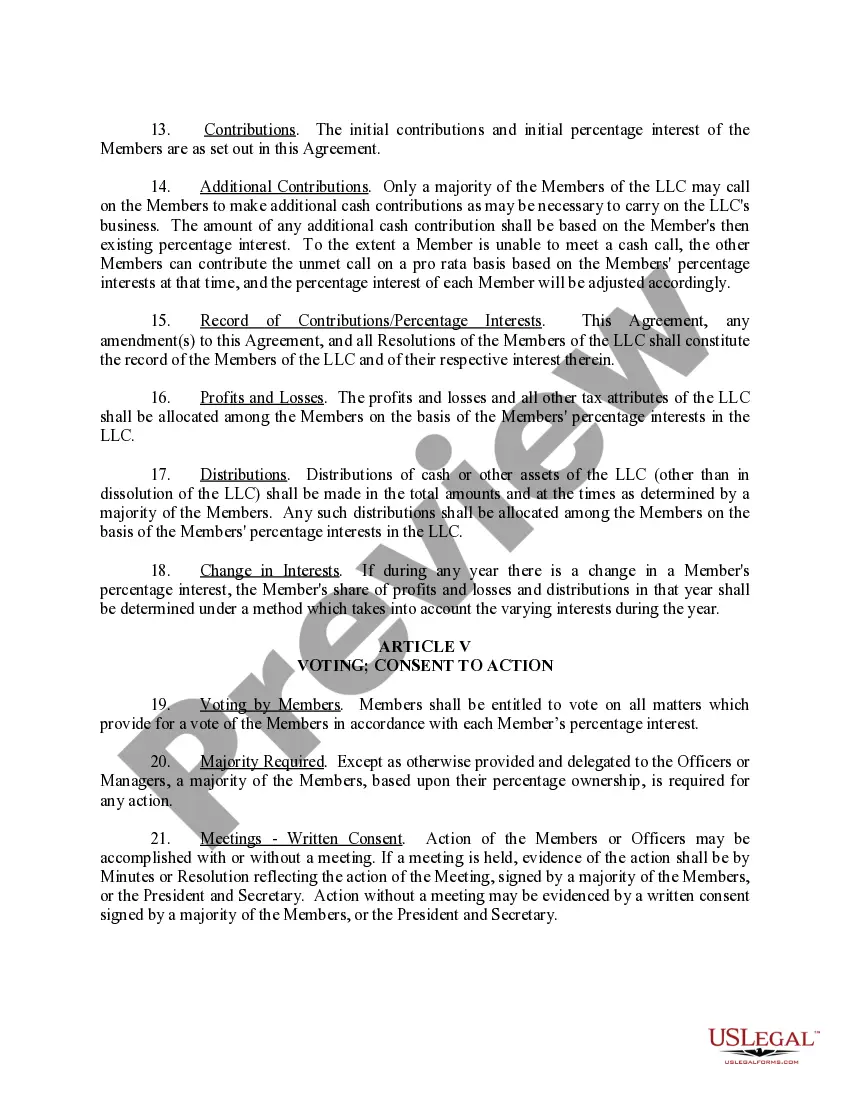 Preview Sample Operating Agreement for Limited Liability Company LLC for a Licensed Professional