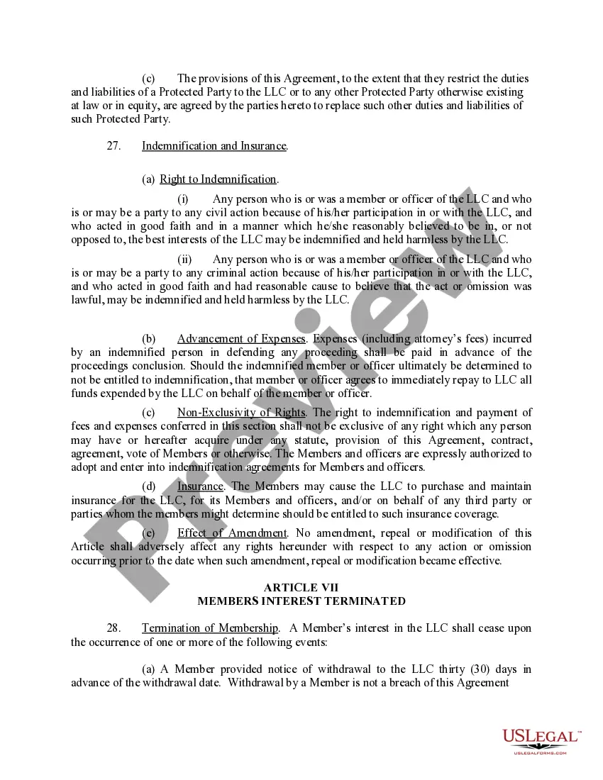 Preview Sample Operating Agreement for Limited Liability Company LLC for a Licensed Professional