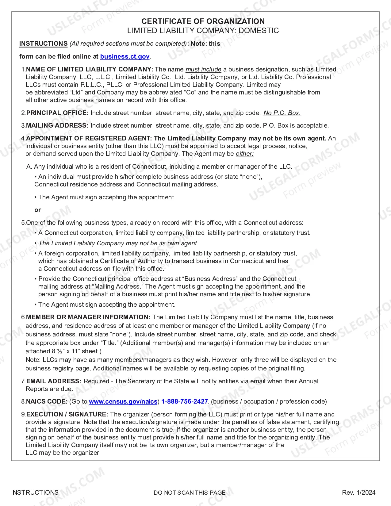 Preview Articles of Organization for a Connecticut Professional Limited Liability Company PLLC