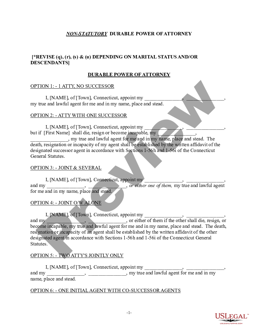 Connecticut NonStatutory Durable Power of Attorney US Legal Forms