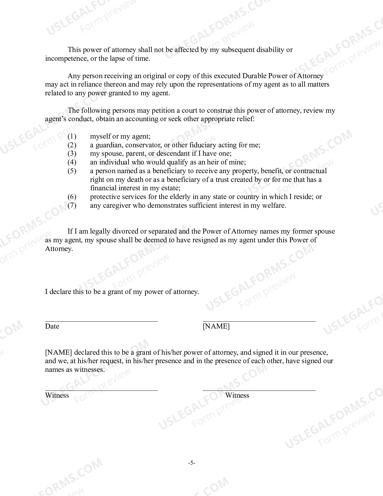 Preview Non-Statutory Durable Power of Attorney