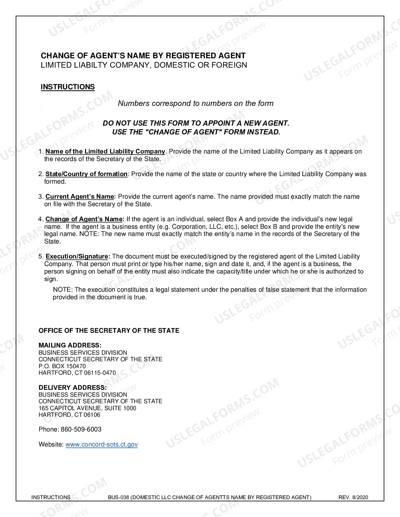 Preview Change of Agent's Name By Registered Agent