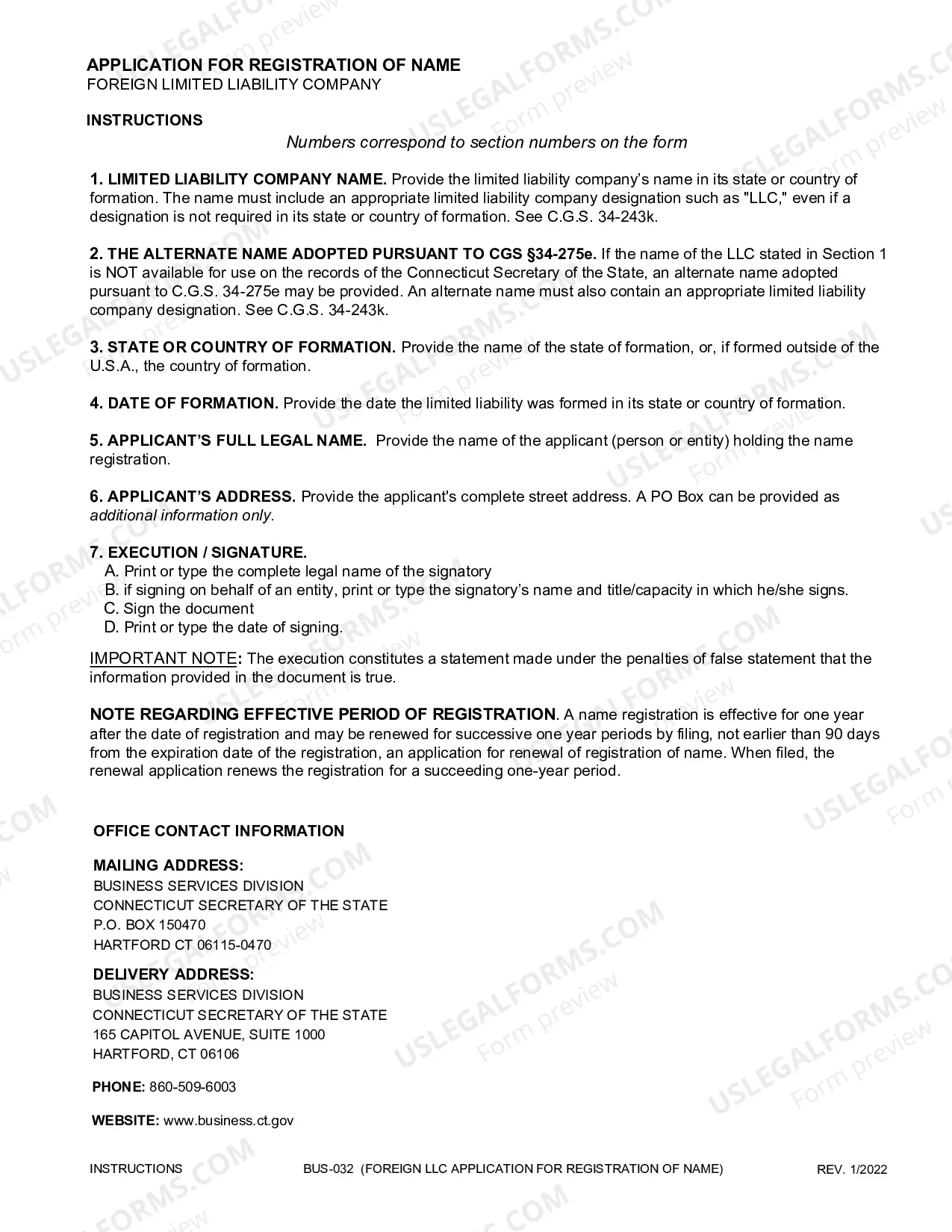 Preview Application For Registration of Name (Foreign LLC)