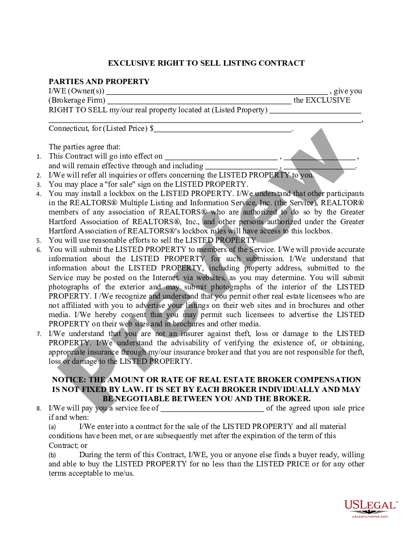 Connecticut Exclusive Right to Sell Listing Contract US Legal Forms connecticut-exclusive-right-to-sell-listing-contract-us-legal-forms