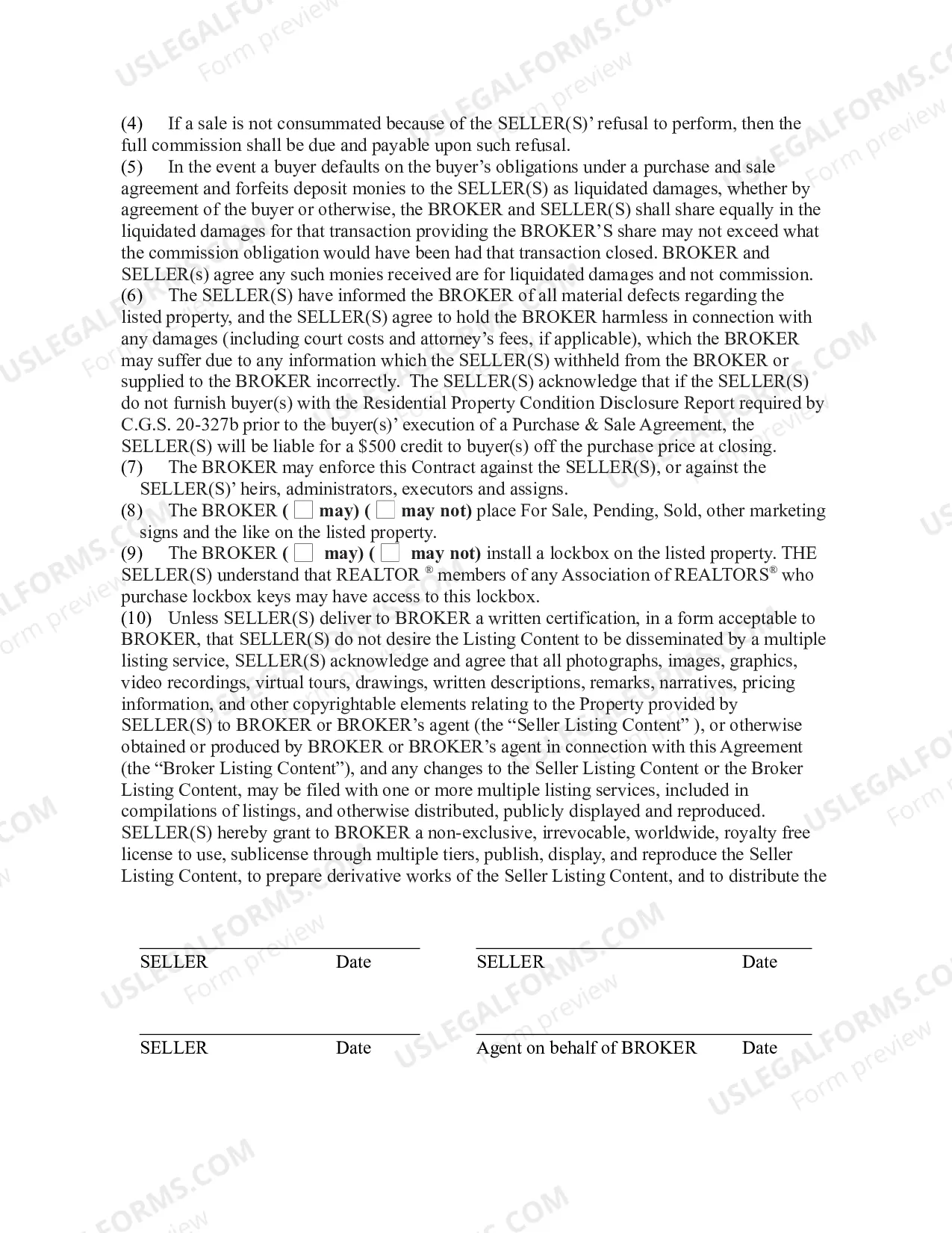 Preview Exclusive Listing Contract