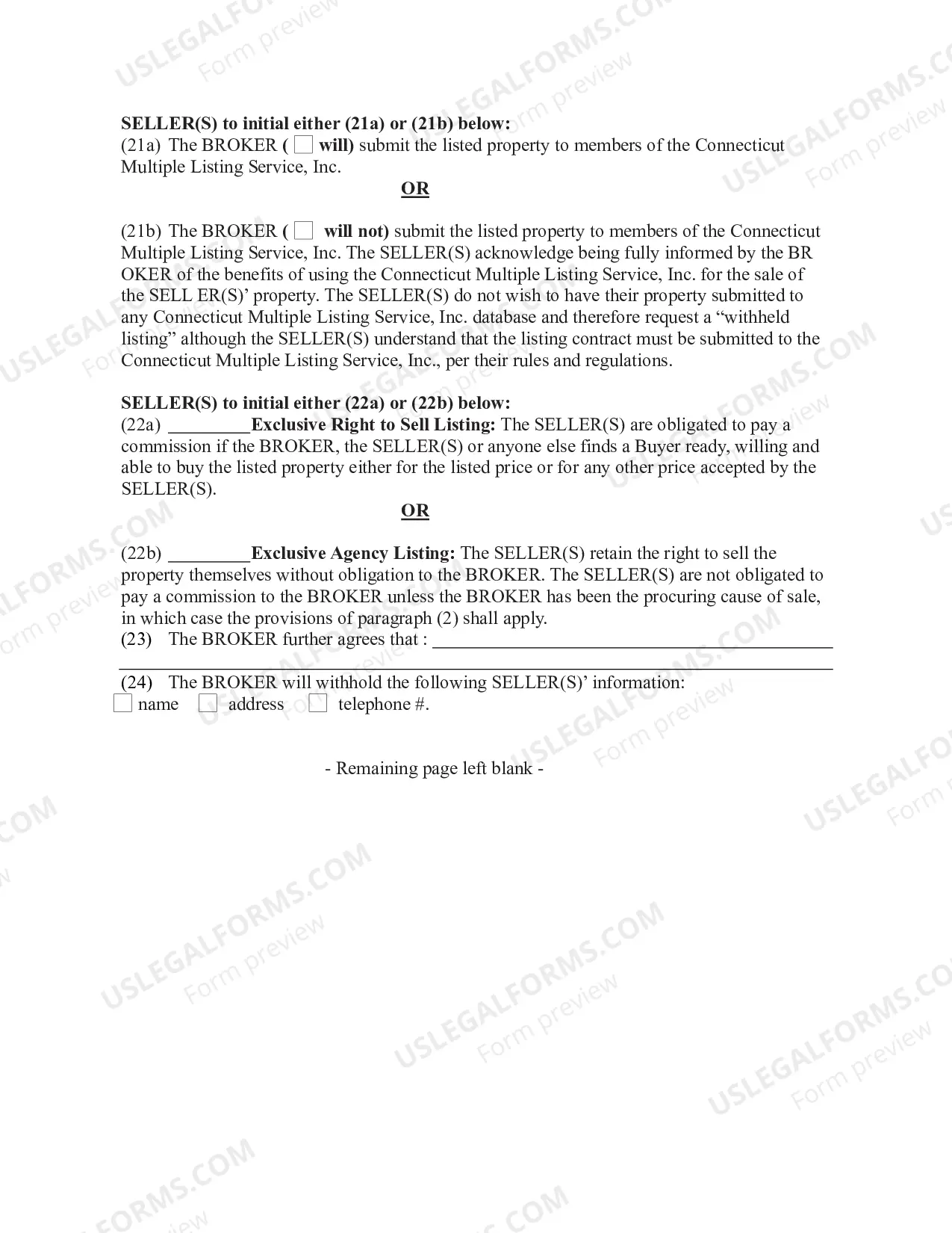 Preview Exclusive Listing Contract