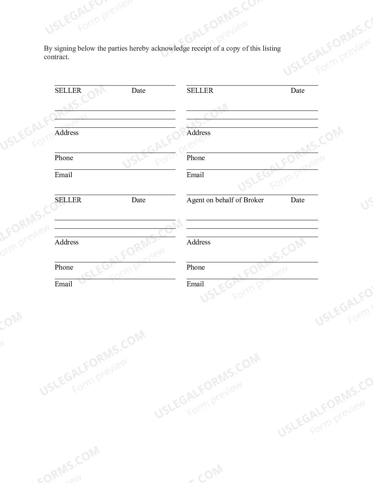 Preview Exclusive Listing Contract