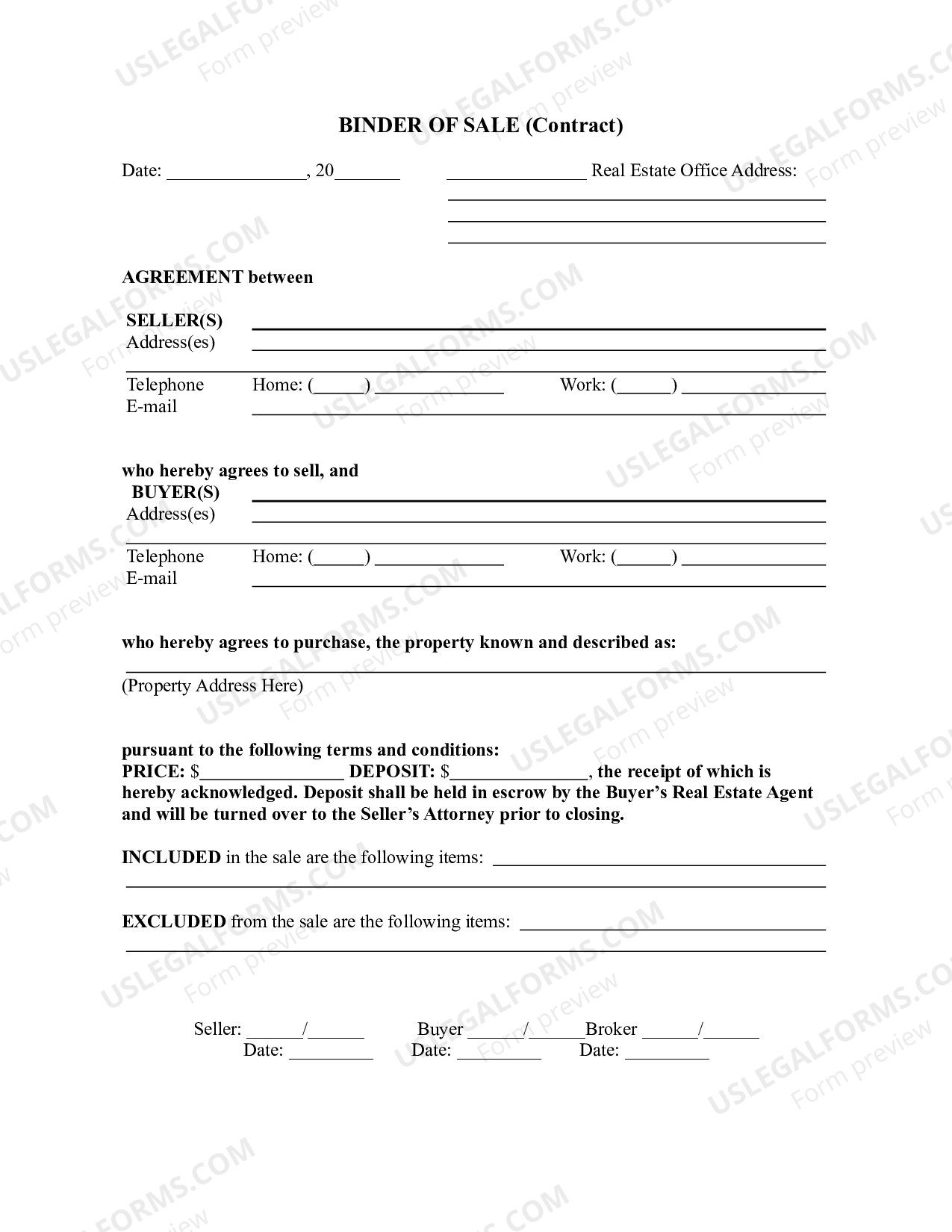 Connecticut Binder of Sale Contract US Legal Forms
