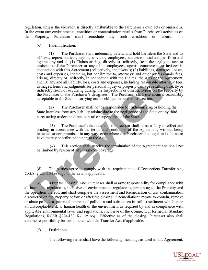 Preview Purchase and Sale Agreement between the State and Buyer