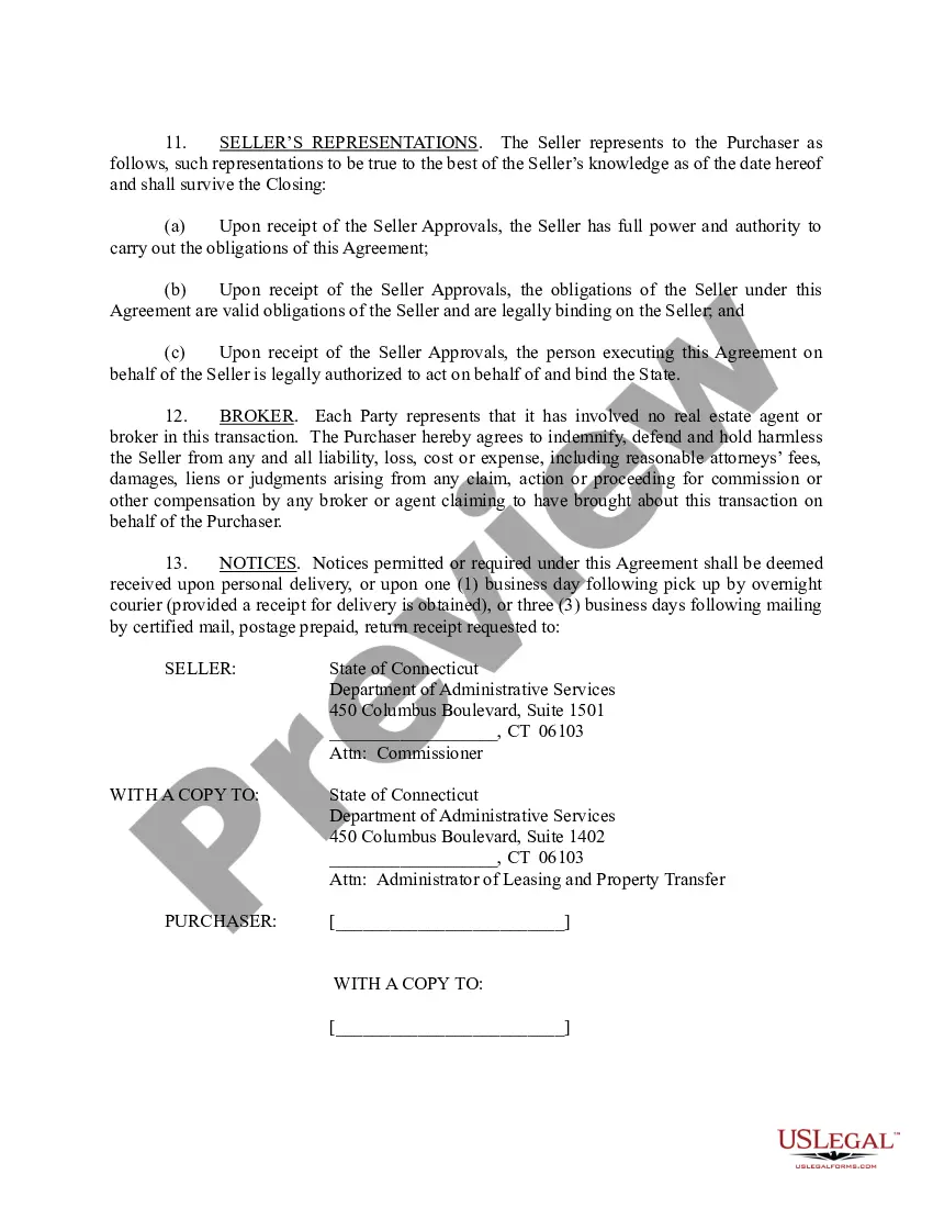 Preview Purchase and Sale Agreement between the State and Buyer