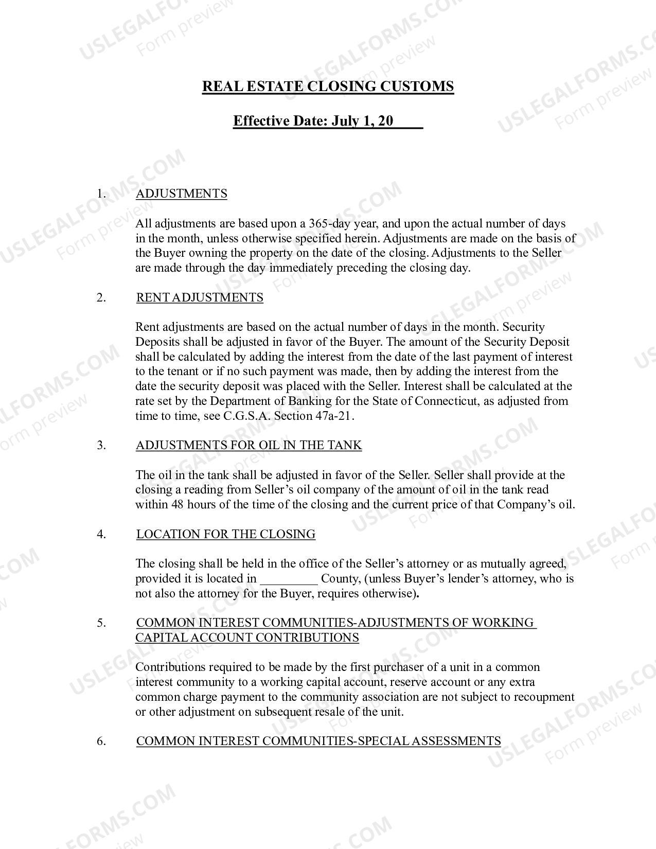 Connecticut Real Estate Closing Customs US Legal Forms