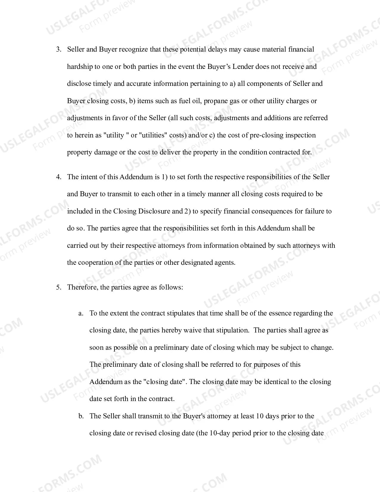 Preview CFPB Closing Disclosure Addendum to Contract