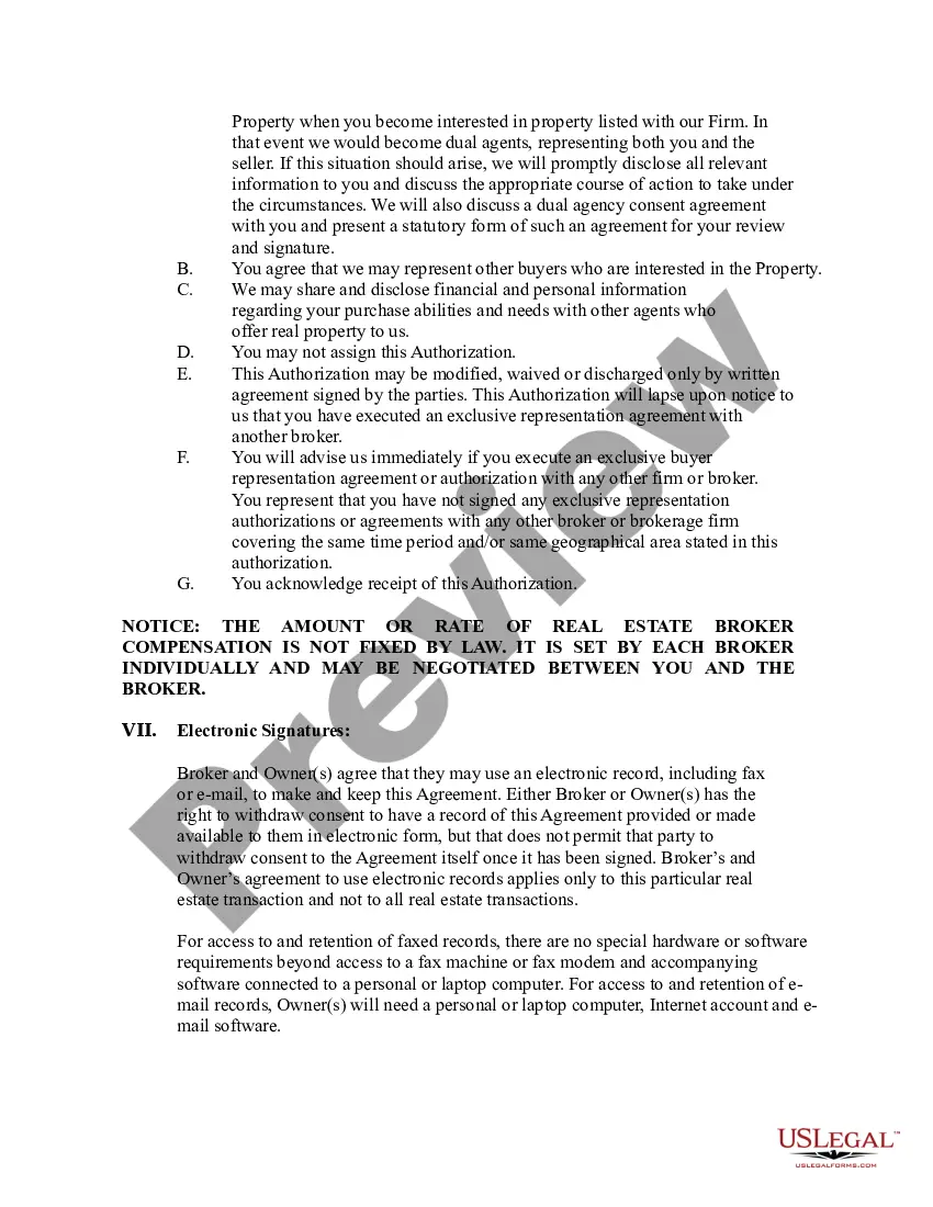 Preview Exclusive Right to Represent Buyer - Authorization