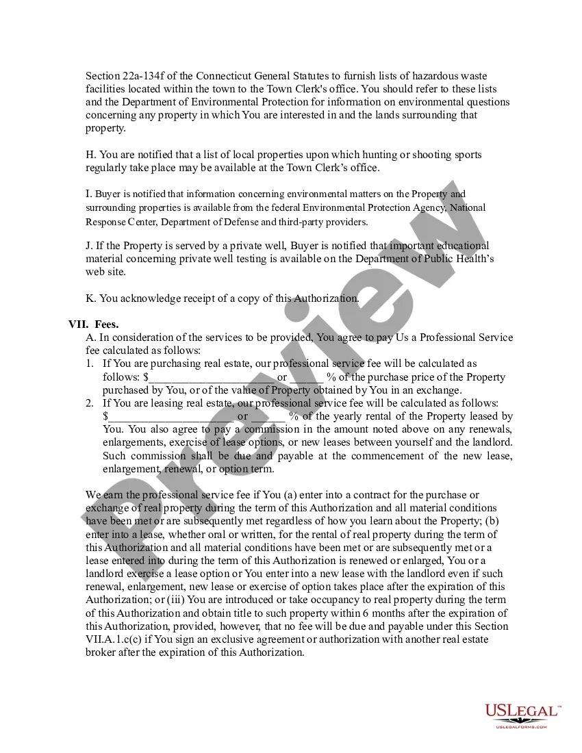 Preview Exclusive Right to Represent Buyer and Tenant - Authorization