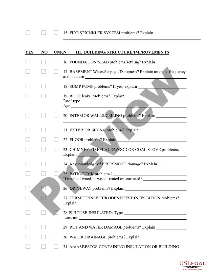 Preview Residential Property Condition Disclosure Report