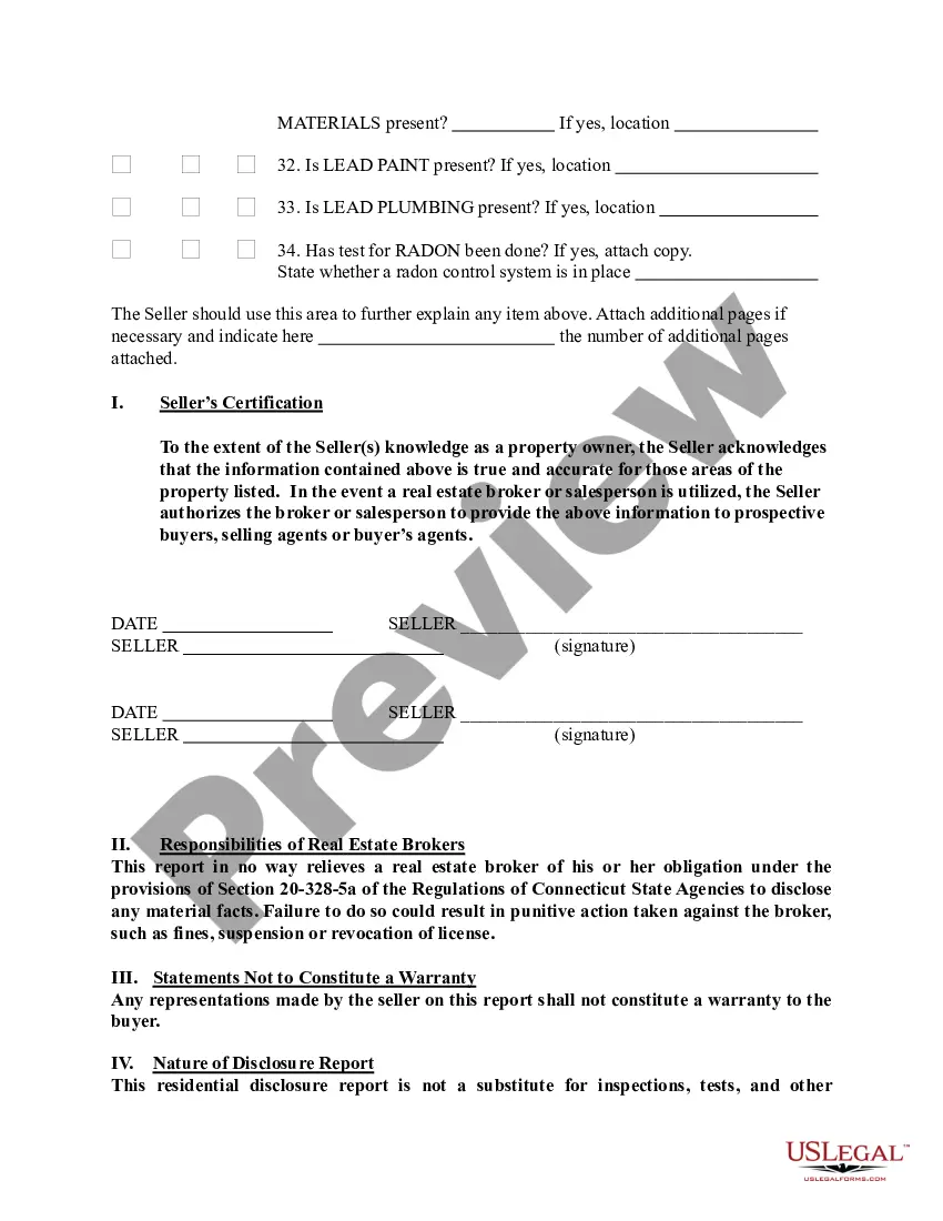 Preview Residential Property Condition Disclosure Report
