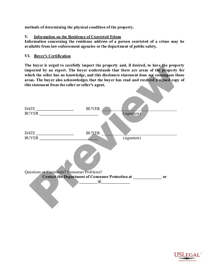 Preview Residential Property Condition Disclosure Report