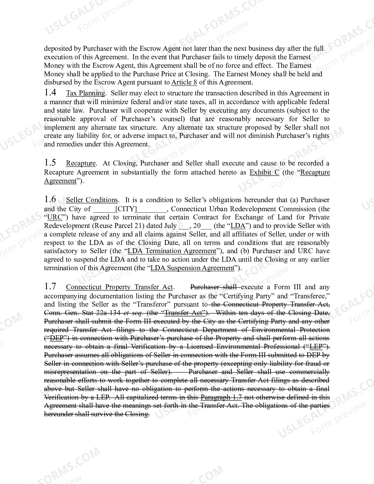 Preview Purchase Sale Agreement with Recapture Agreement and Exceptions