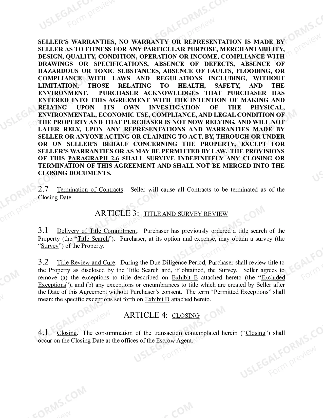 Preview Purchase Sale Agreement with Recapture Agreement and Exceptions