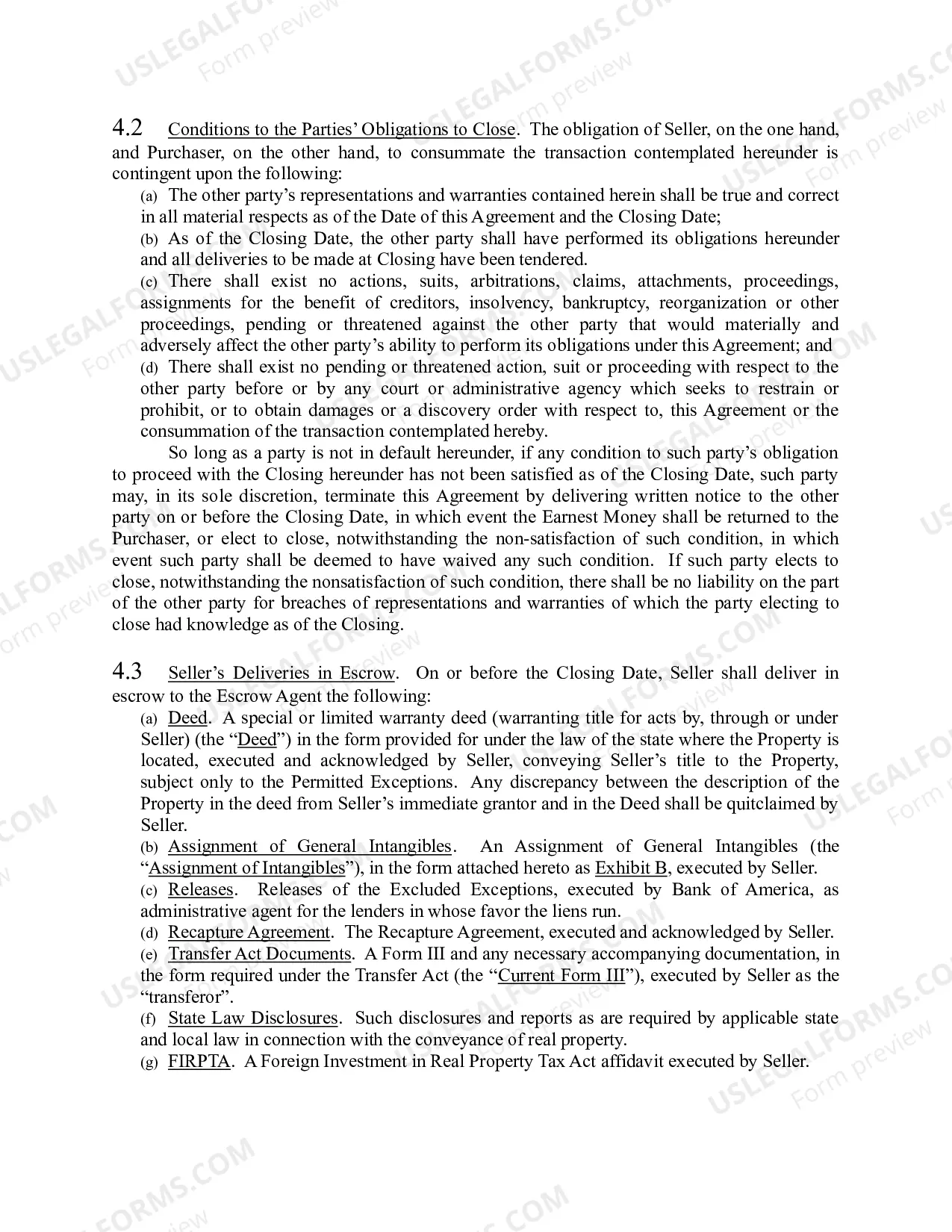 Preview Purchase Sale Agreement with Recapture Agreement and Exceptions