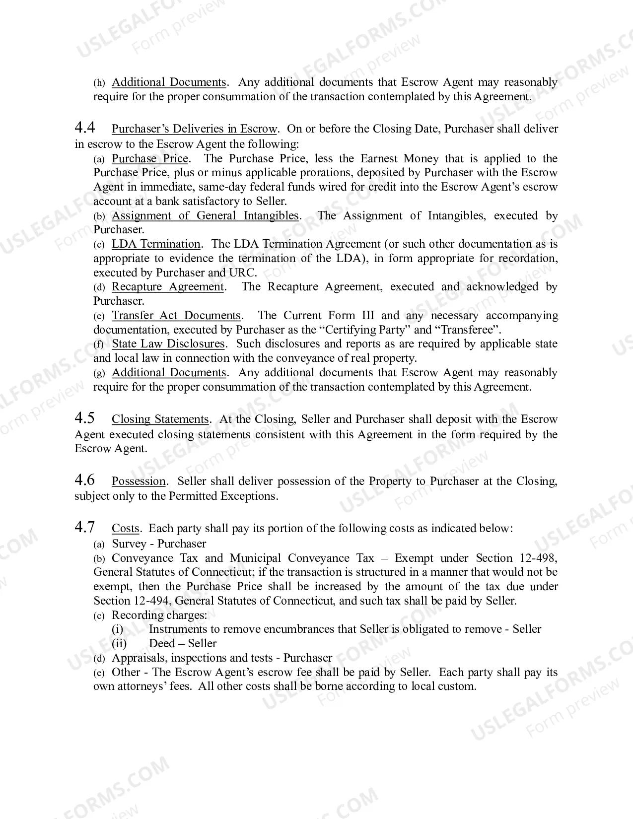 Preview Purchase Sale Agreement with Recapture Agreement and Exceptions