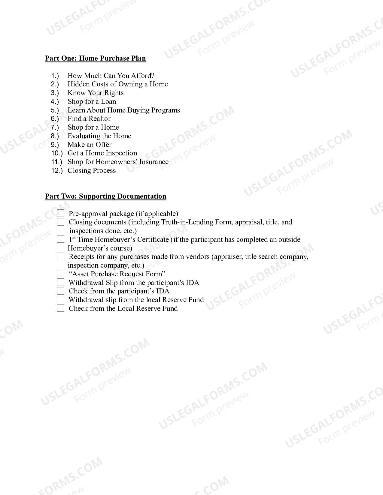 Preview Home Purchase Plan - Individual Development Account Program