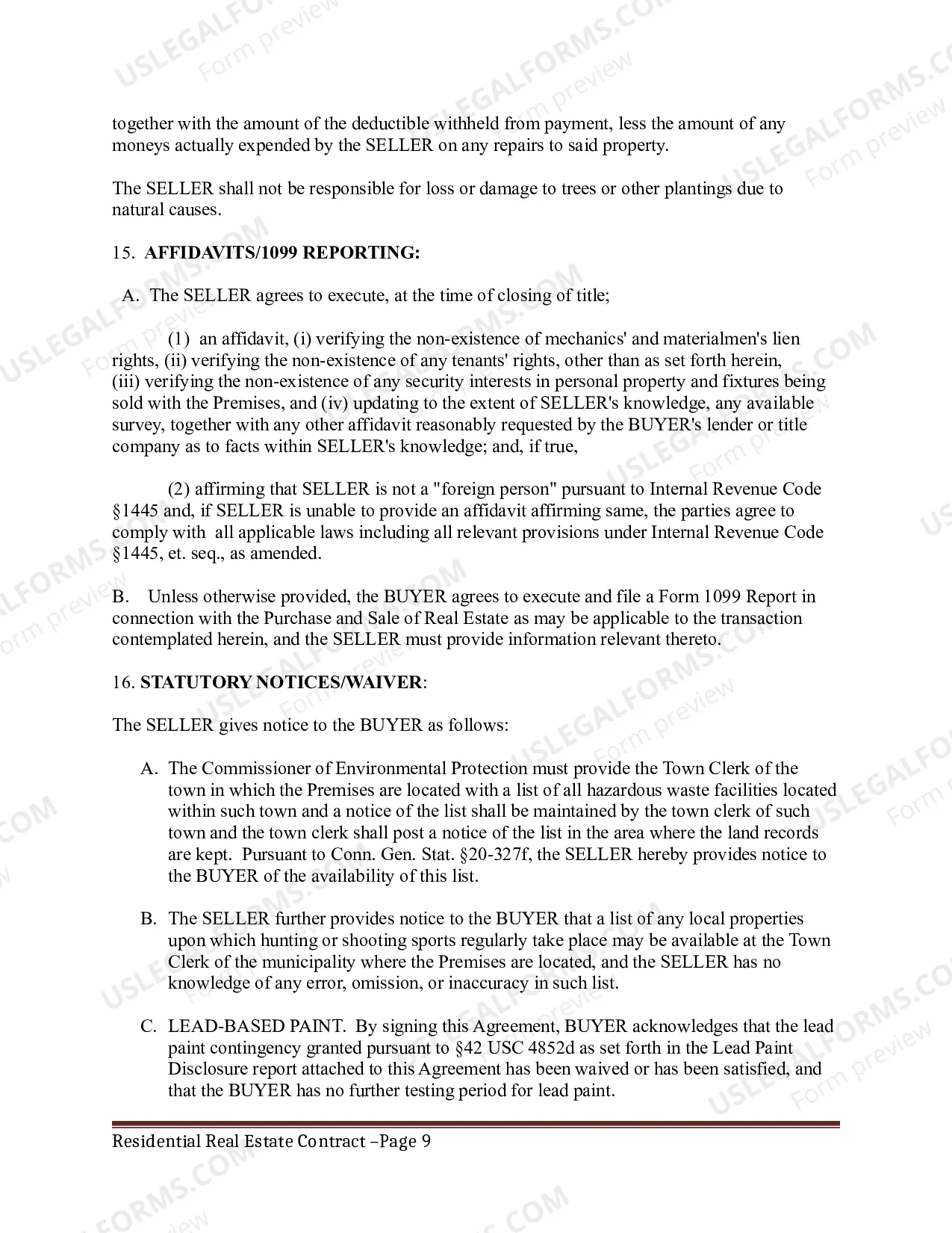 Preview Residential Real Estate Sales Agreement including Indemnity of Owner agreement