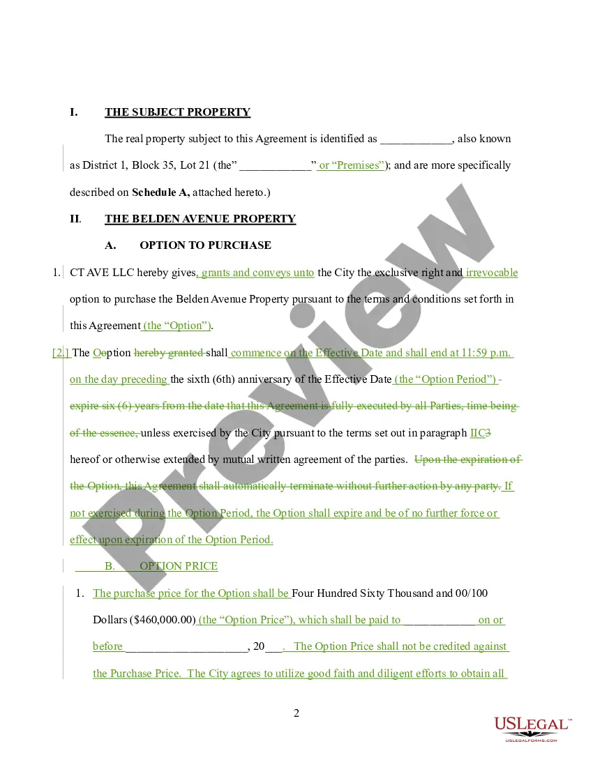 Preview Option to Purchase Agreement - By and Between City and City Public Library Board
