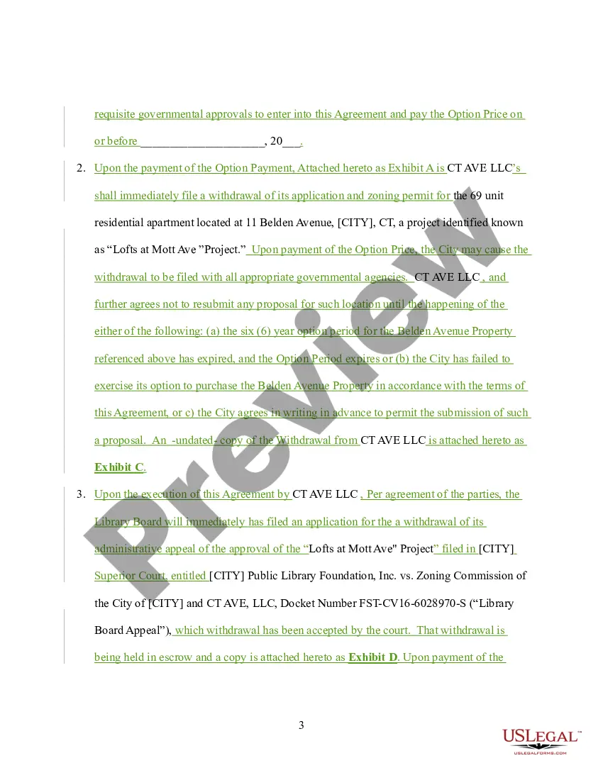 Preview Option to Purchase Agreement - By and Between City and City Public Library Board