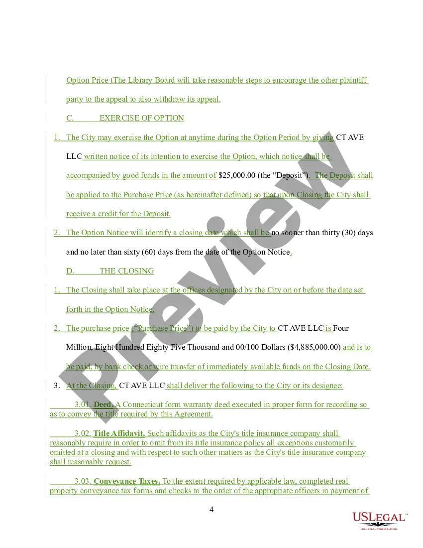 Preview Option to Purchase Agreement - By and Between City and City Public Library Board