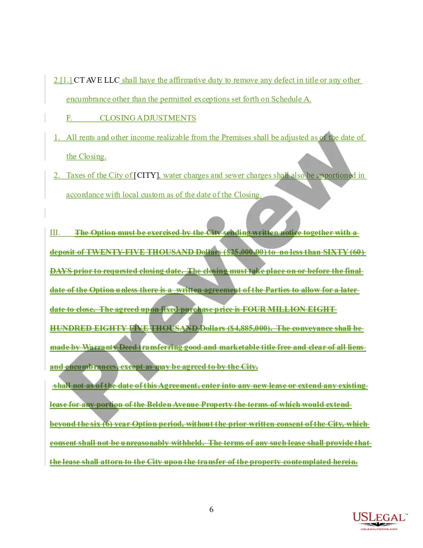 Preview Option to Purchase Agreement - By and Between City and City Public Library Board