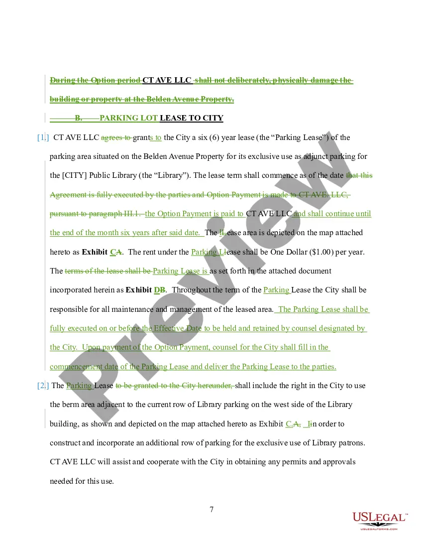 Preview Option to Purchase Agreement - By and Between City and City Public Library Board