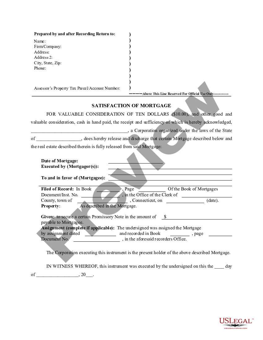 Connecticut Satisfaction - Release Cancellation Mortgage | US Legal Forms