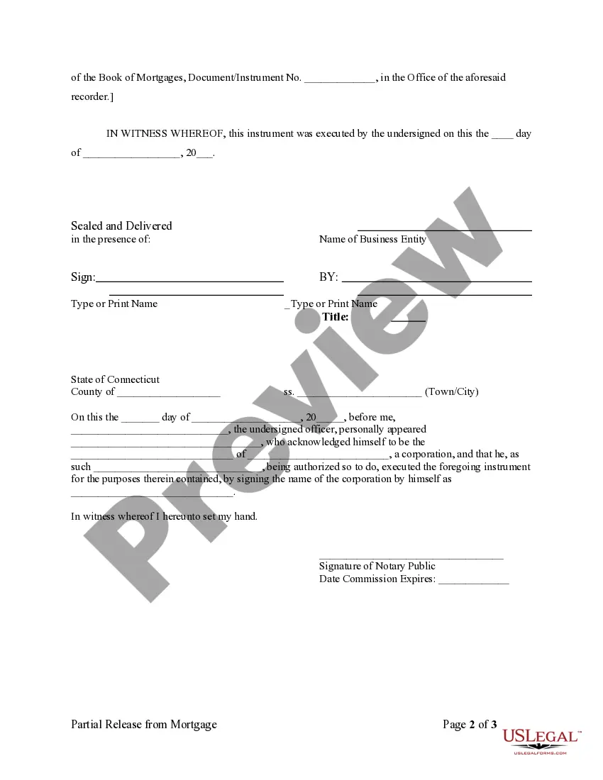 Preview Partial Release of Property From Mortgage for Corporation