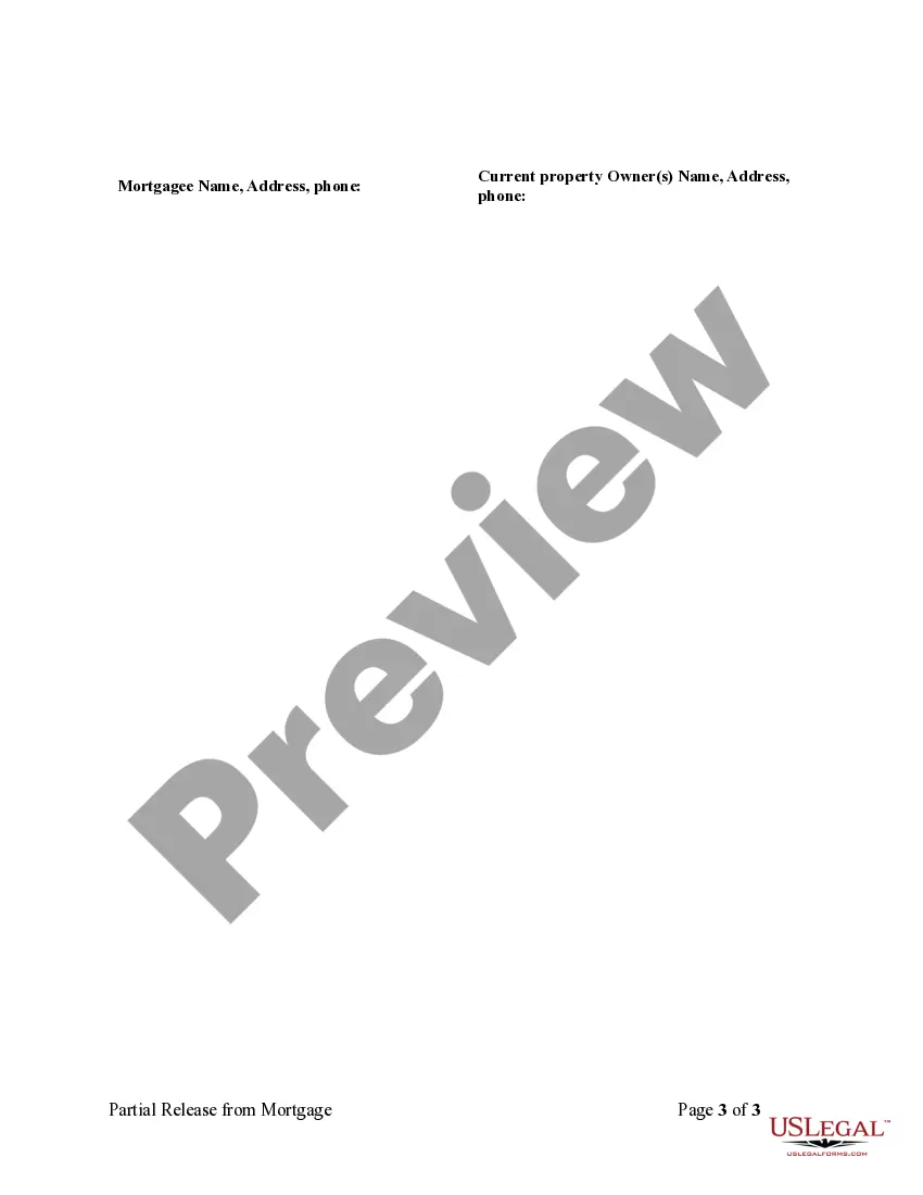 Preview Partial Release of Property From Mortgage for Corporation